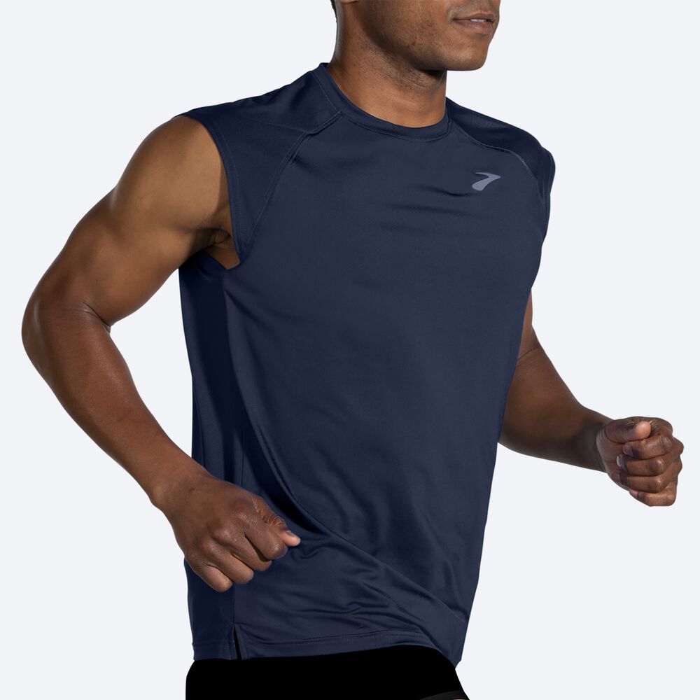 Men's Brooks Atmosphere Sleeveless 2.0 T-Shirts Navy | USA23094