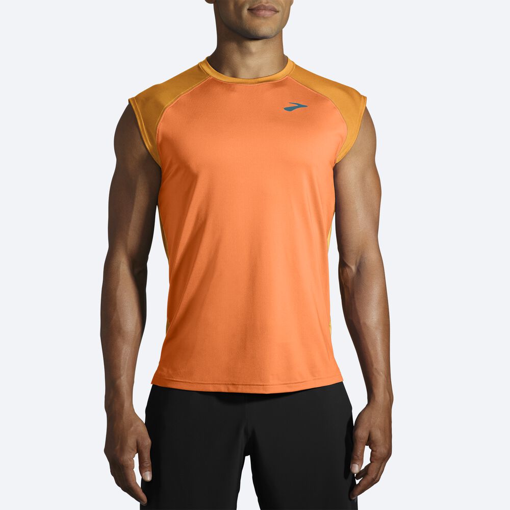 Men's Brooks Atmosphere Sleeveless 2.0 T-Shirts Gold/Orange | USA64257