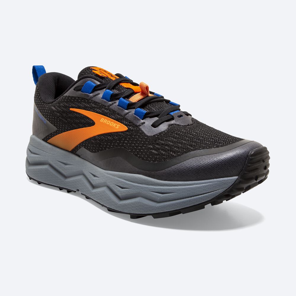 Men's Brooks Caldera 5 Trail Running Shoes Black/Orange/Blue | USA69413