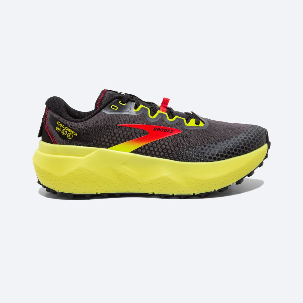 Men\'s Brooks Caldera 6 Trail Running Shoes Black/Red/Yellow | USA49853