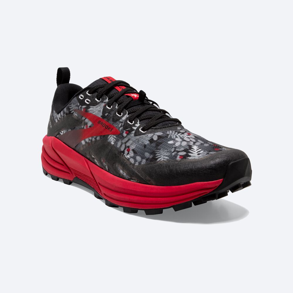 Men's Brooks Cascadia 16 Trail Running Shoes Black/Grey/Red | USA83451