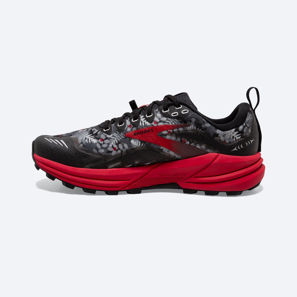 Men's Brooks Cascadia 16 Trail Running Shoes Black/Grey/Red | USA83451