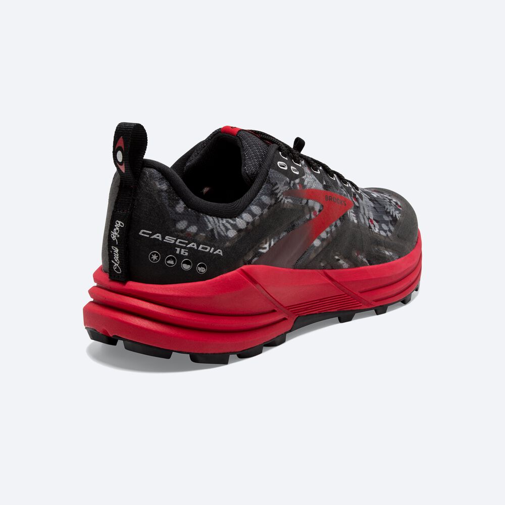 Men's Brooks Cascadia 16 Trail Running Shoes Black/Grey/Red | USA83451