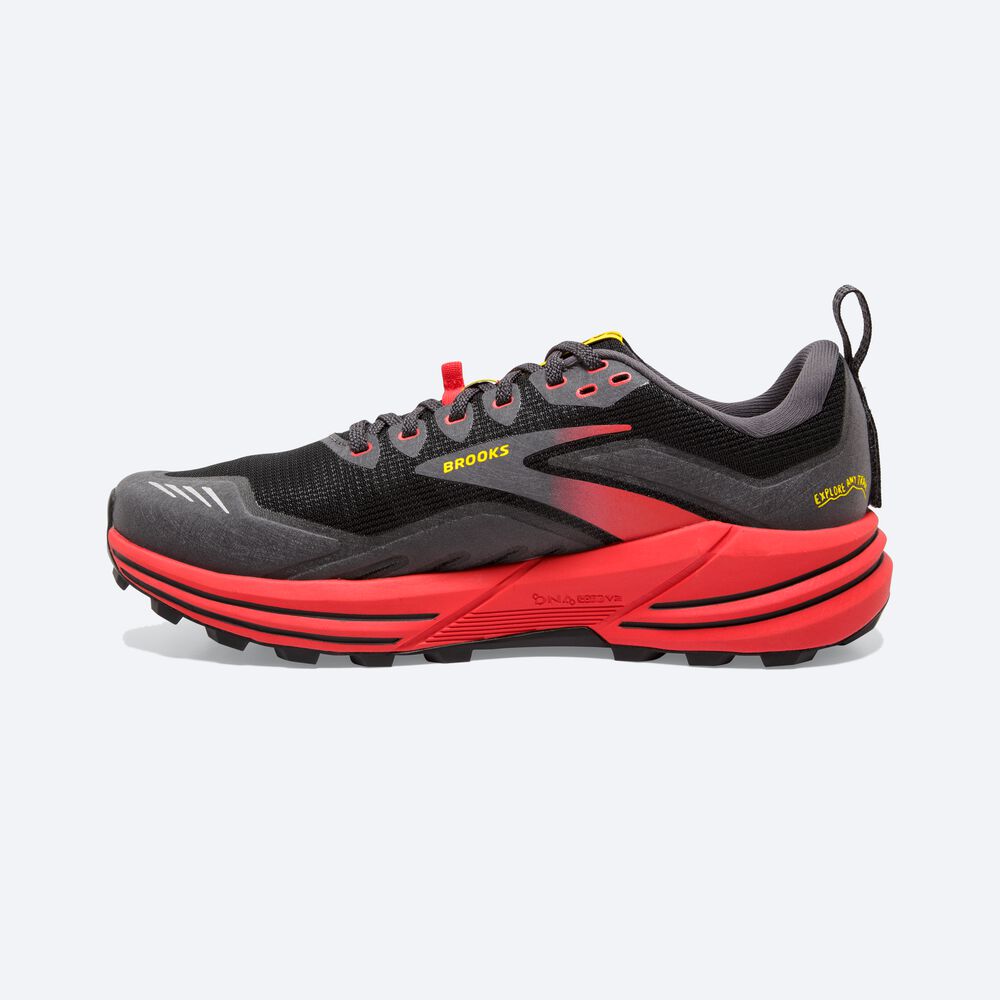 Men's Brooks Cascadia 16 Trail Running Shoes Black/Red/Yellow | USA89270