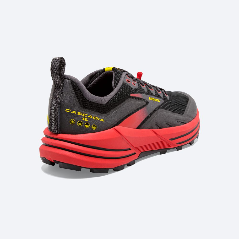 Men's Brooks Cascadia 16 Trail Running Shoes Black/Red/Yellow | USA89270