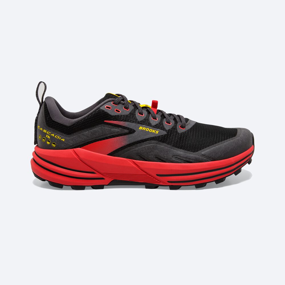 Men\'s Brooks Cascadia 16 Trail Running Shoes Black/Red/Yellow | USA89270