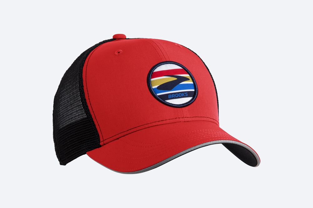 Men's Brooks Discovery Trucker Hats Red/Stripes | USA29876