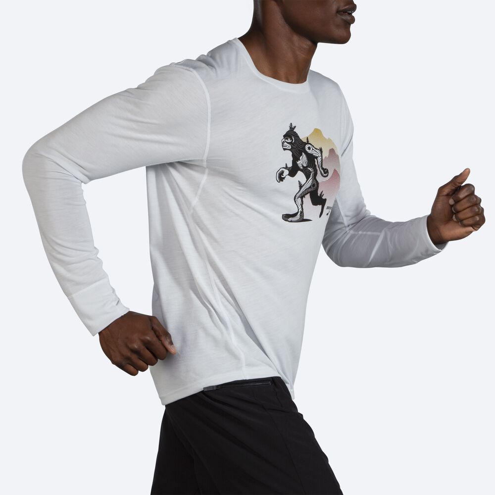 Men's Brooks Distance Graphic Long Sleeve T-Shirts White | USA62318