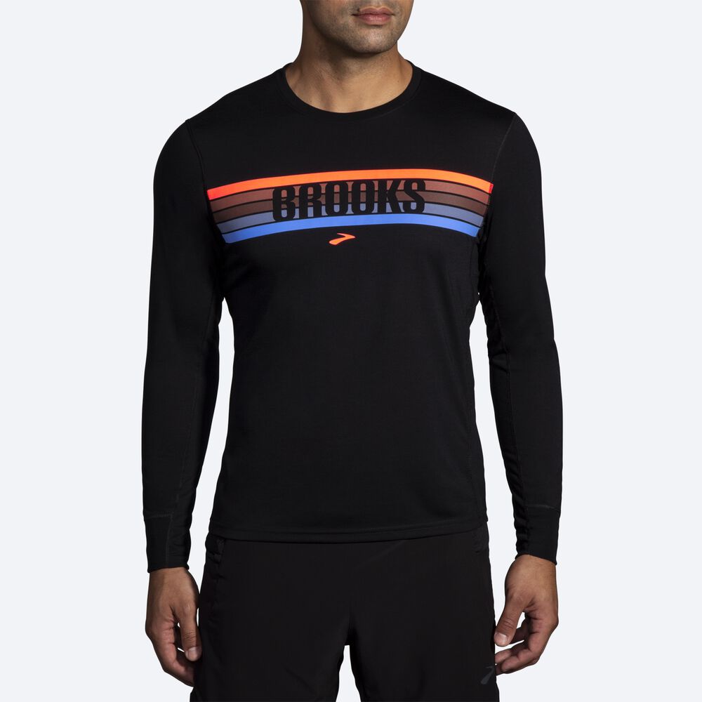 Men's Brooks Distance Graphic Long Sleeve T-Shirts Black/Stripes | USA78062