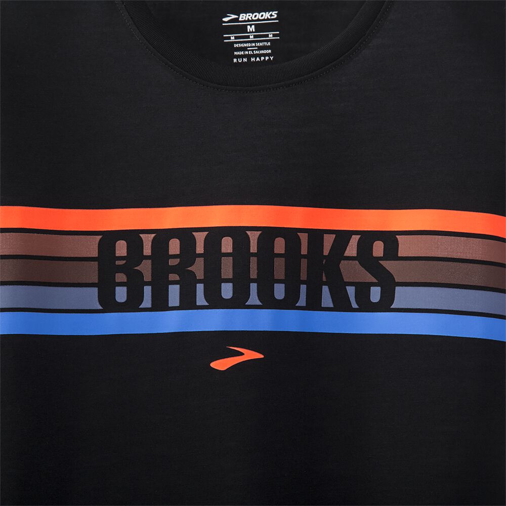 Men's Brooks Distance Graphic Long Sleeve T-Shirts Black/Stripes | USA78062