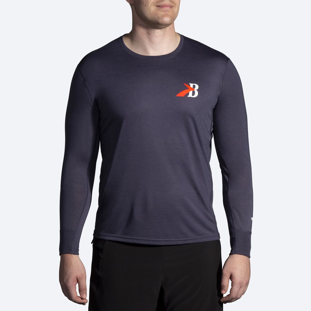 Men's Brooks Distance Graphic Long Sleeve T-Shirts Navy | USA81372