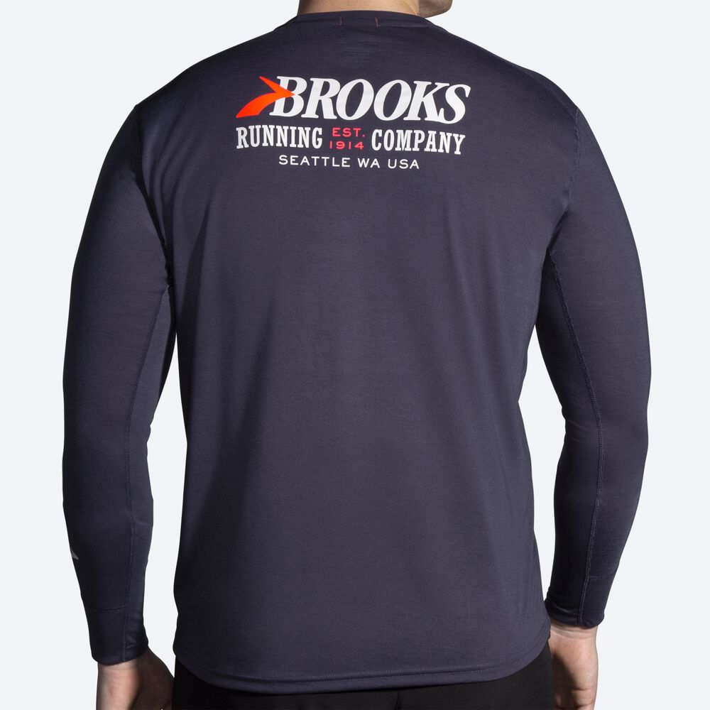 Men's Brooks Distance Graphic Long Sleeve T-Shirts Navy | USA81372