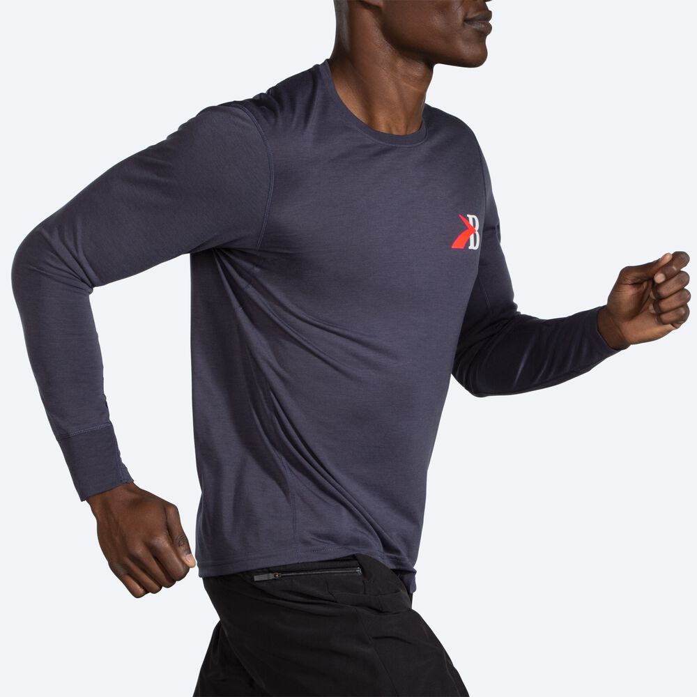 Men's Brooks Distance Graphic Long Sleeve T-Shirts Navy | USA81372