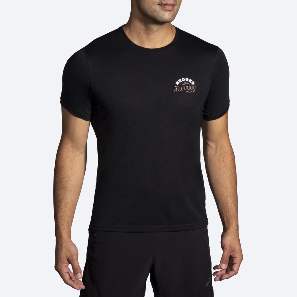 Men's Brooks Distance Graphic Short Sleeve T-Shirts Black | USA10635