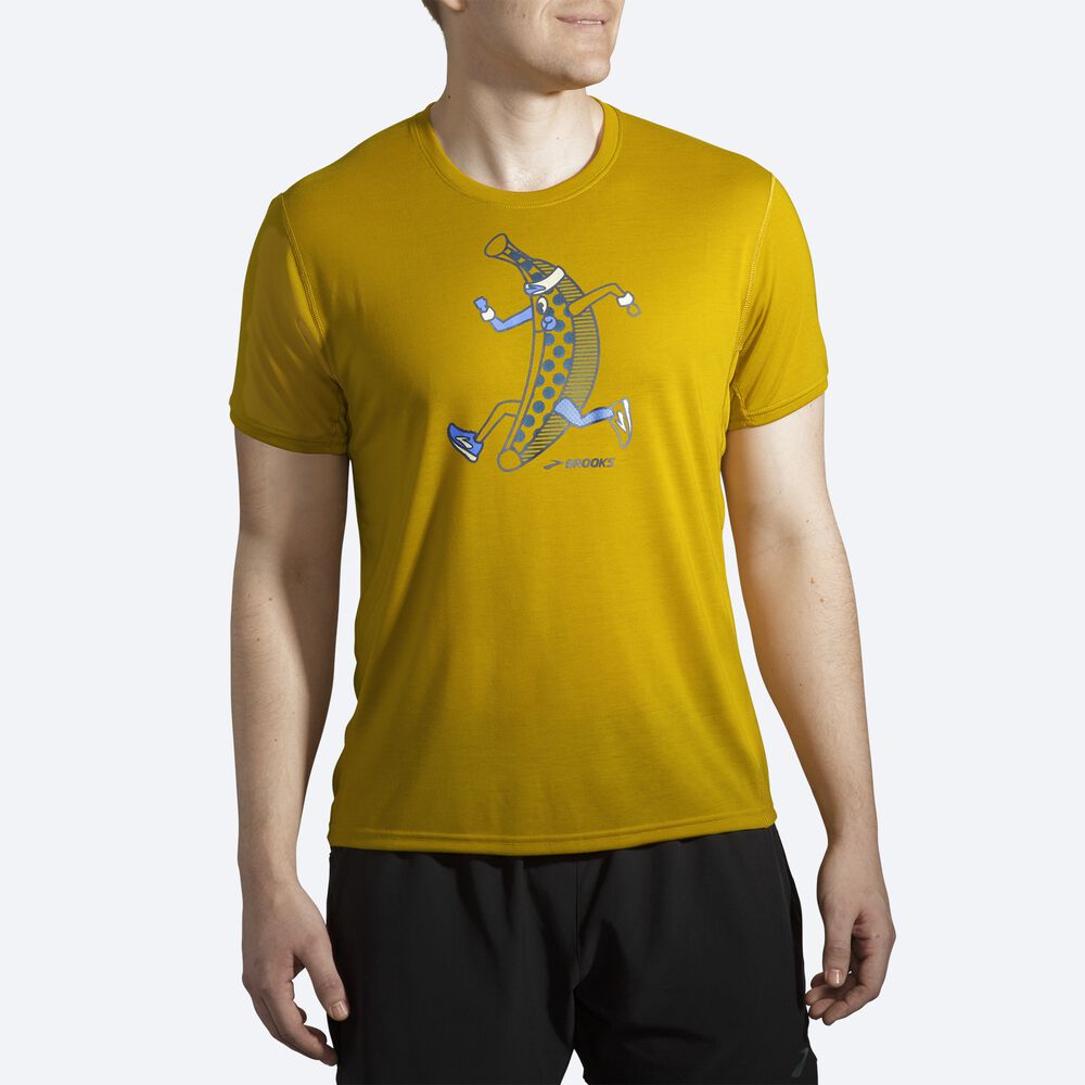 Men's Brooks Distance Graphic Short Sleeve T-Shirts Gold | USA20647