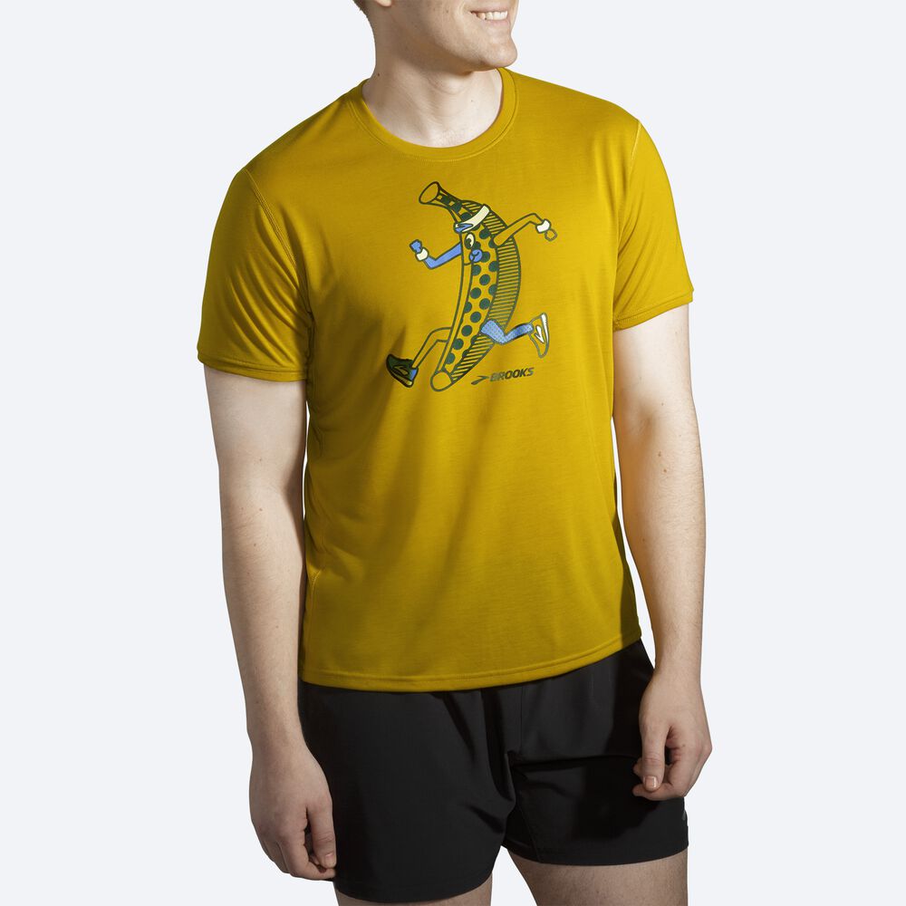 Men's Brooks Distance Graphic Short Sleeve T-Shirts Gold | USA20647