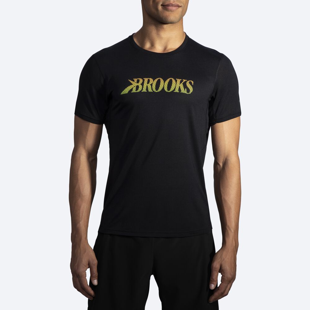 Men's Brooks Distance Graphic Short Sleeve T-Shirts Black | USA28730