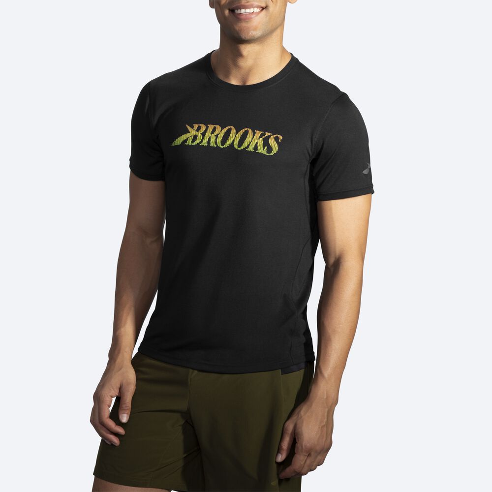 Men's Brooks Distance Graphic Short Sleeve T-Shirts Black | USA28730