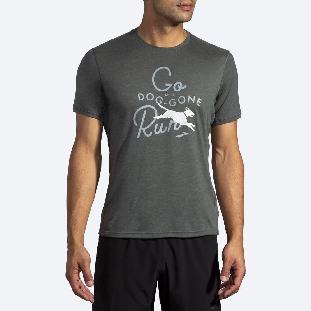 Men's Brooks Distance Graphic Short Sleeve T-Shirts Dark | USA45328