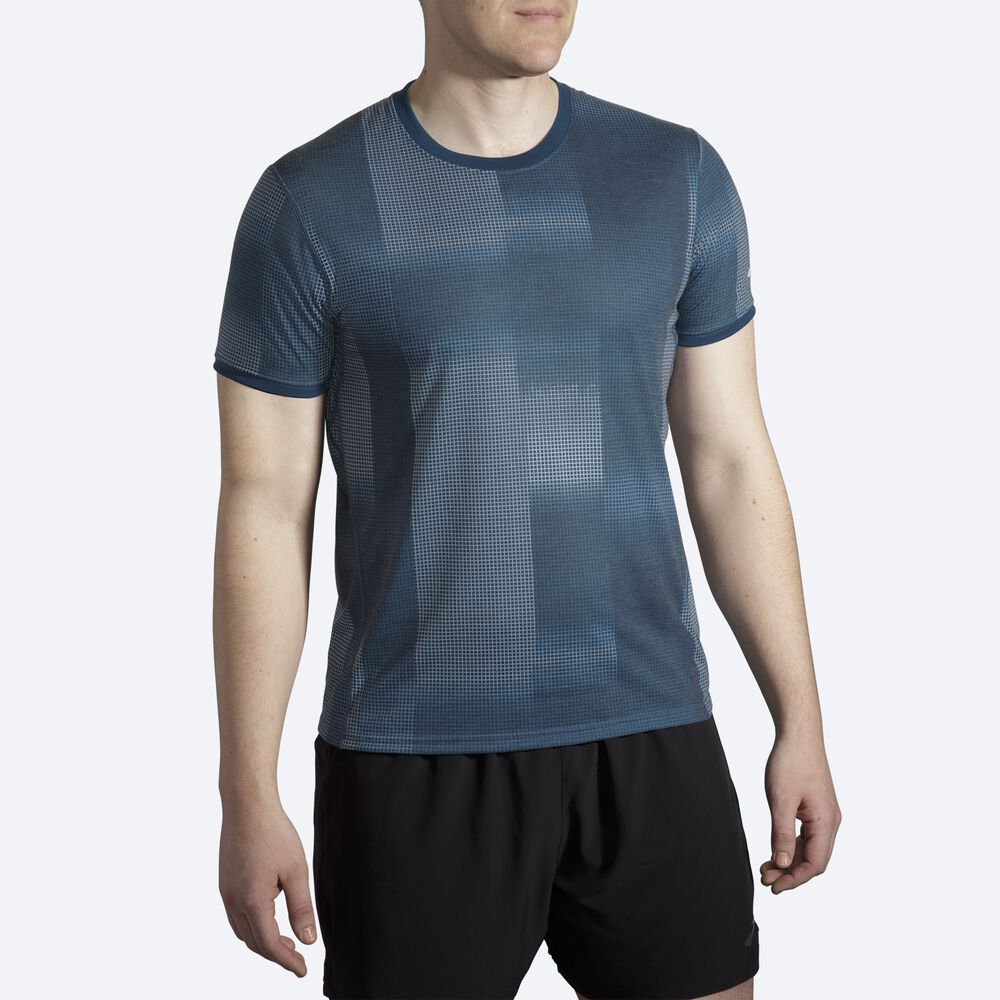 Men's Brooks Distance Graphic Short Sleeve T-Shirts Indigo | USA92537