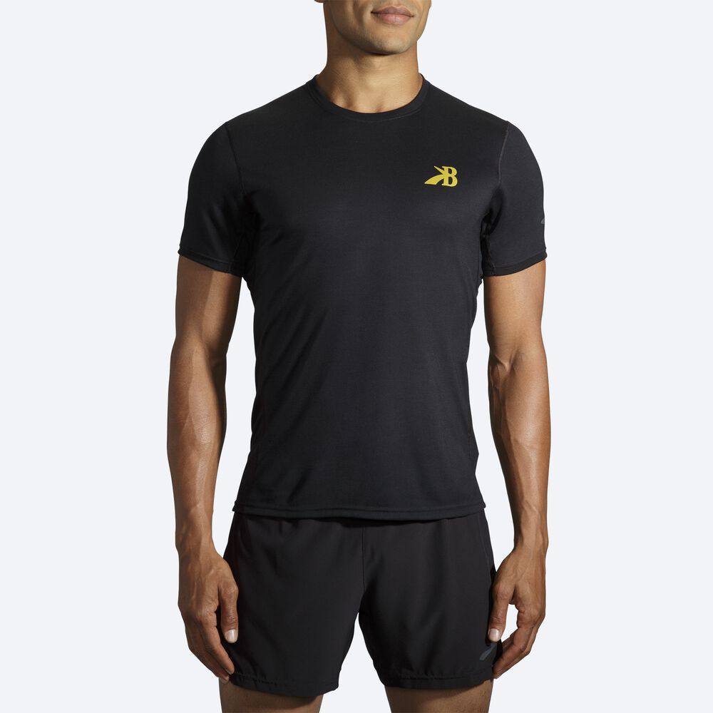 Men's Brooks Distance Graphic Short Sleeve T-Shirts Black/Gold | USA92704