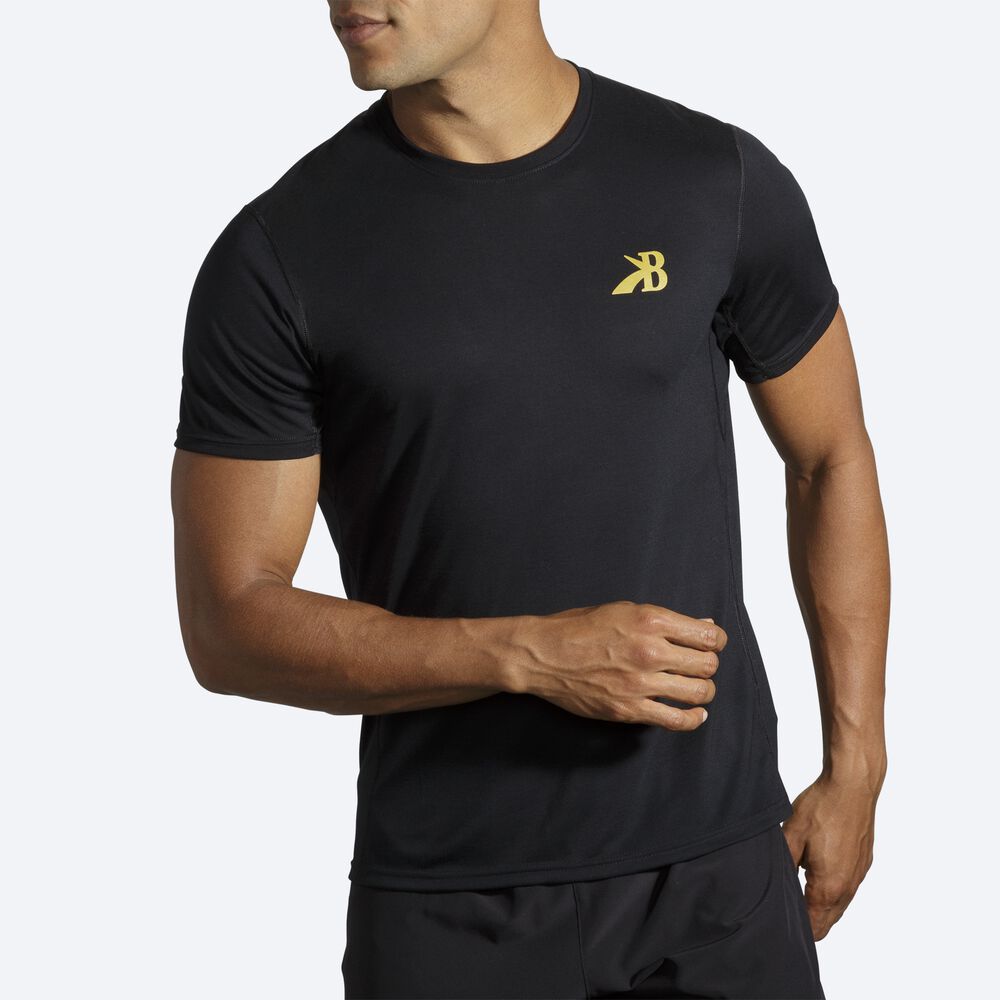 Men's Brooks Distance Graphic Short Sleeve T-Shirts Black/Gold | USA92704