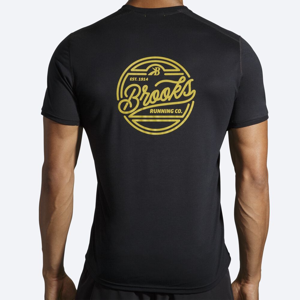 Men's Brooks Distance Graphic Short Sleeve T-Shirts Black/Gold | USA92704