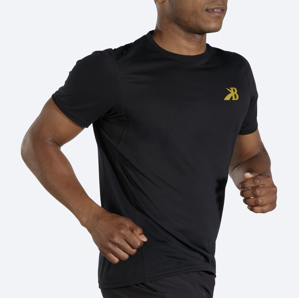 Men's Brooks Distance Graphic Short Sleeve T-Shirts Black/Gold | USA92704