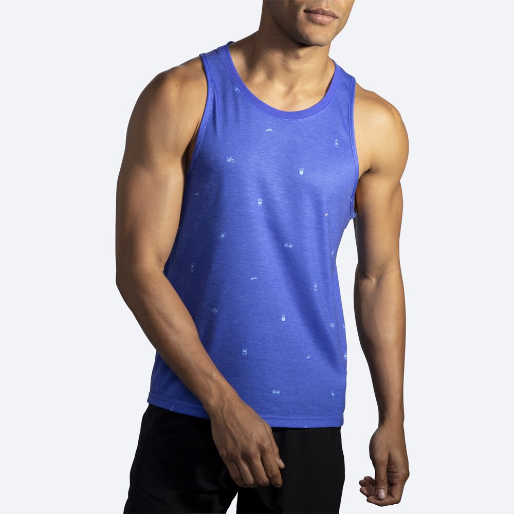 Men's Brooks Distance Graphic Tanks Blue | USA90672