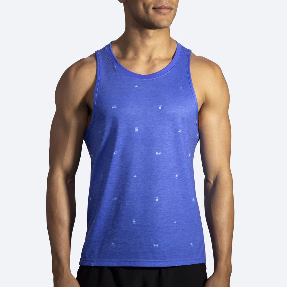 Men\'s Brooks Distance Graphic Tanks Blue | USA90672