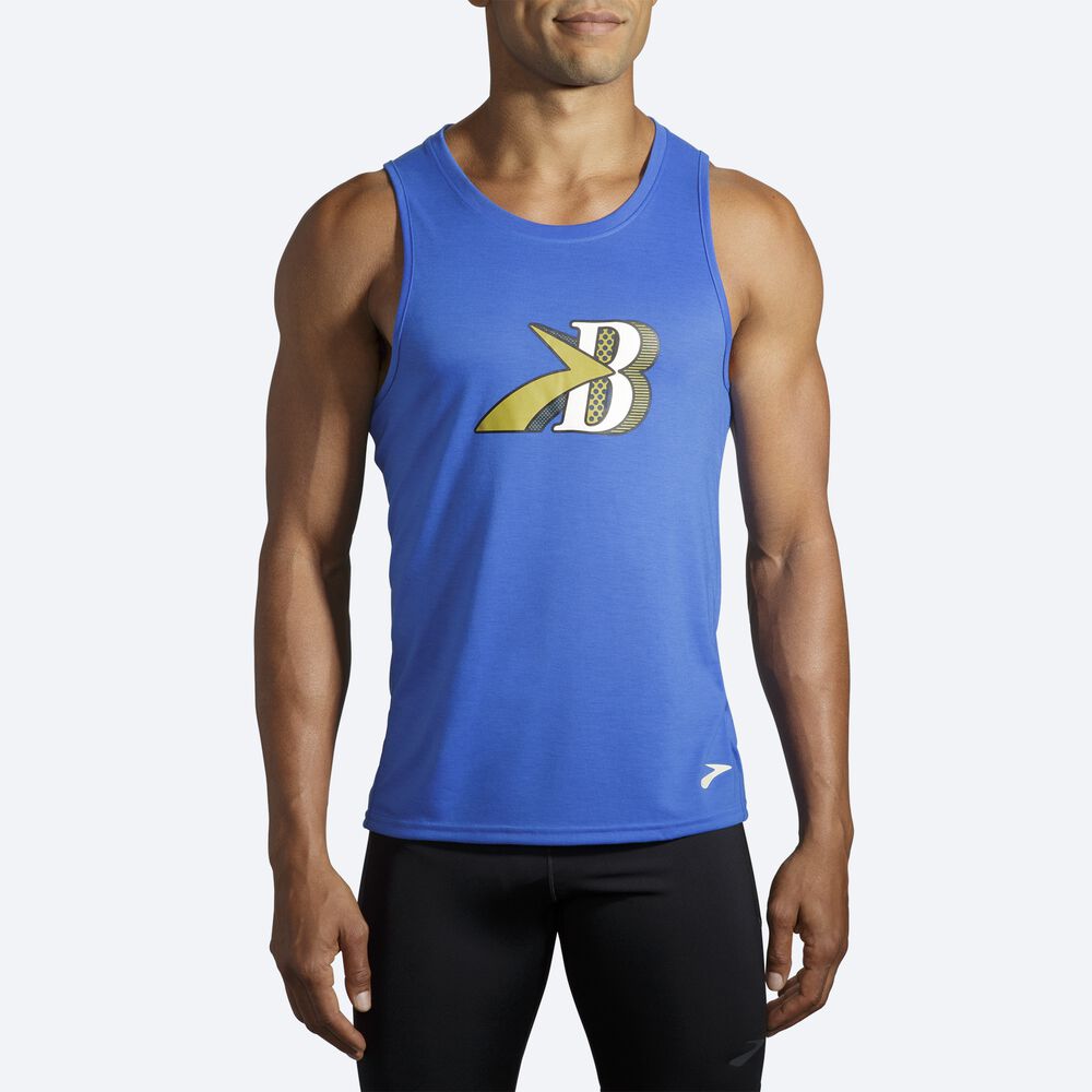 Men's Brooks Distance Graphic Tanks Blue | USA94156