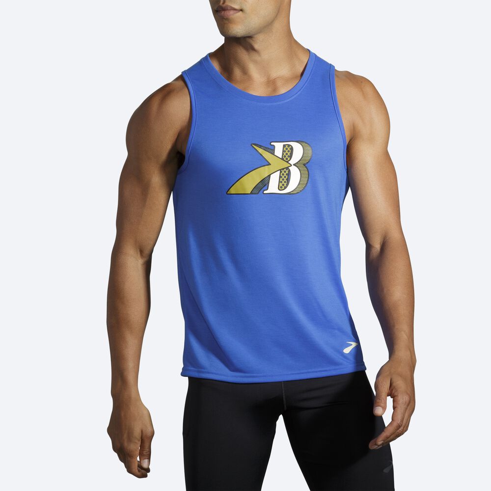 Men's Brooks Distance Graphic Tanks Blue | USA94156