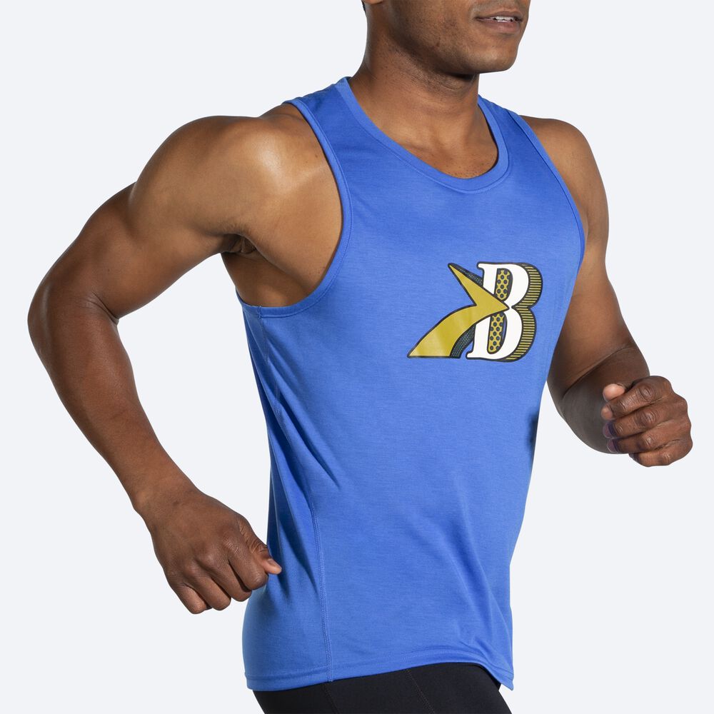 Men's Brooks Distance Graphic Tanks Blue | USA94156