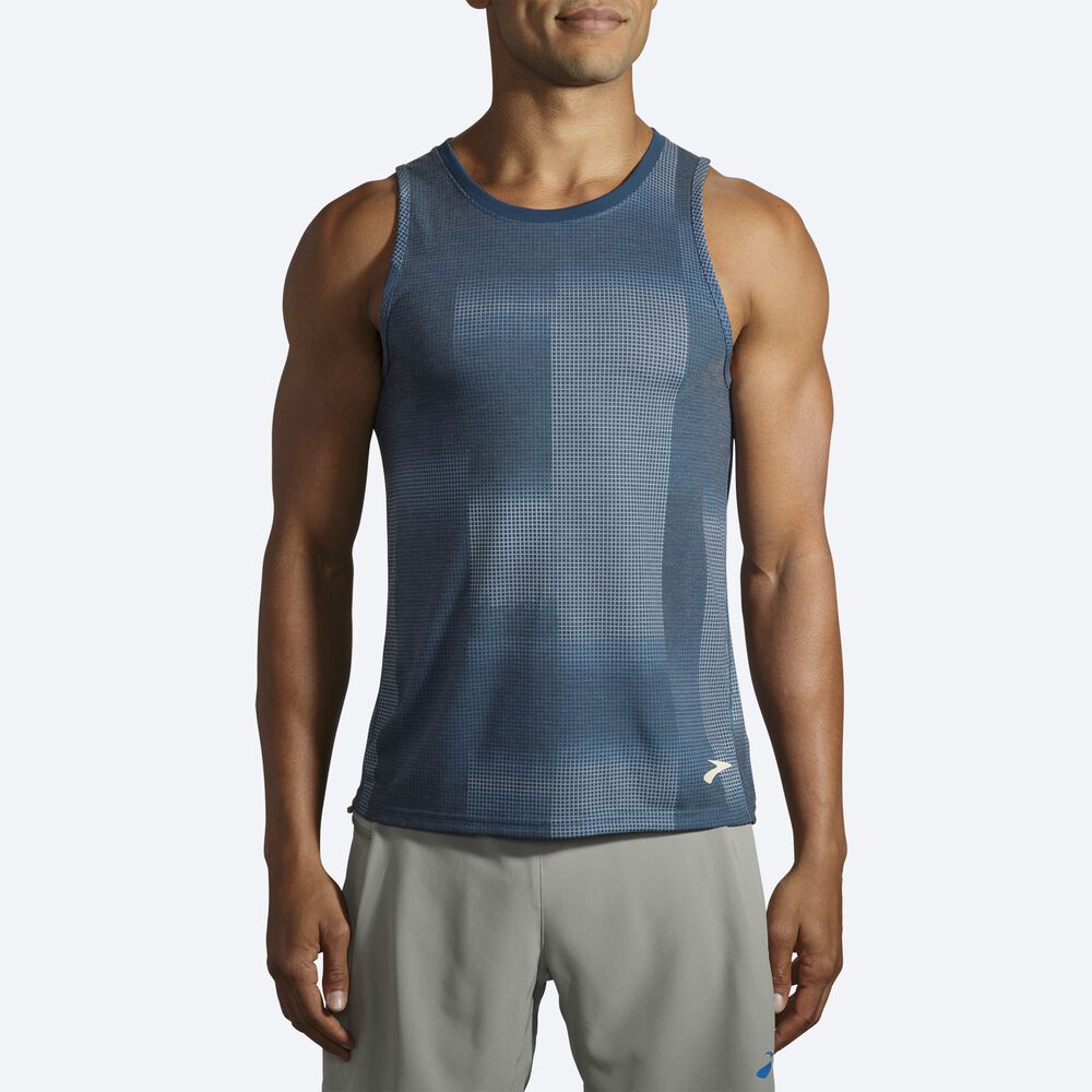 Men's Brooks Distance Graphic Tanks Indigo | USA36529