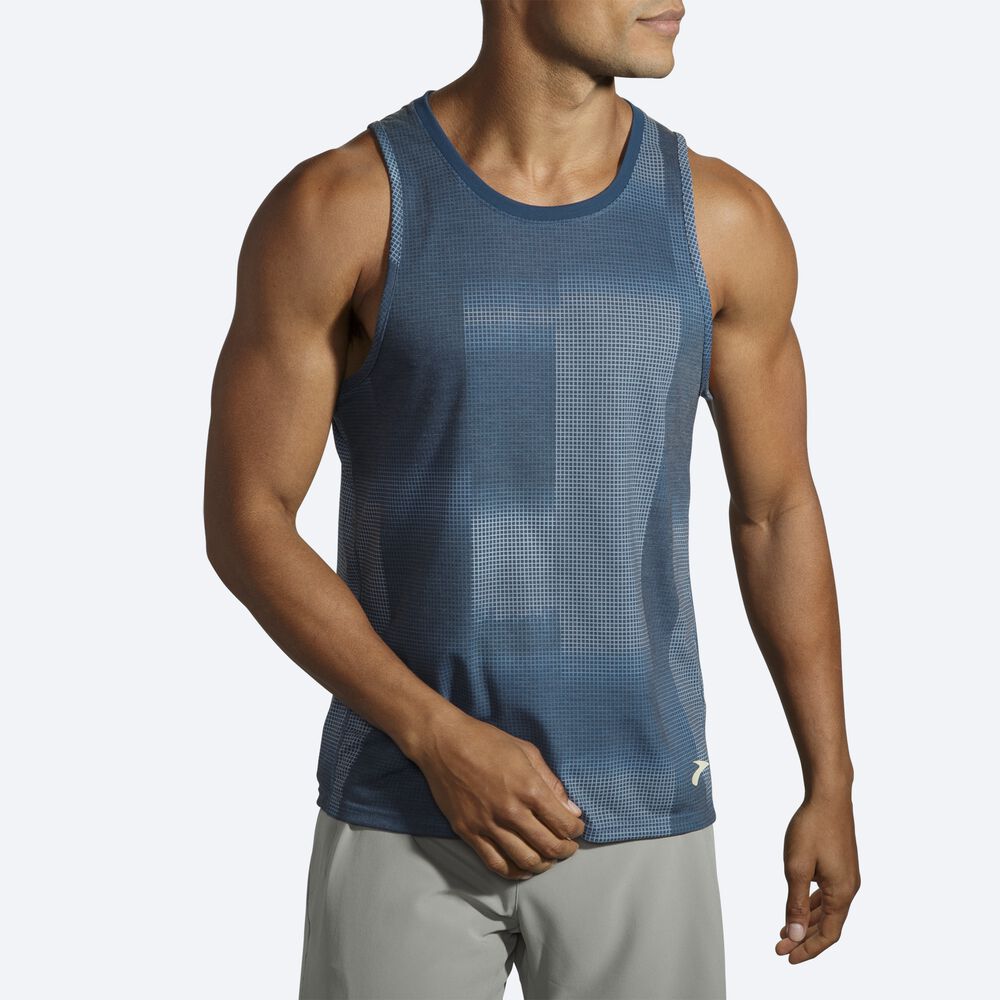 Men's Brooks Distance Graphic Tanks Indigo | USA36529