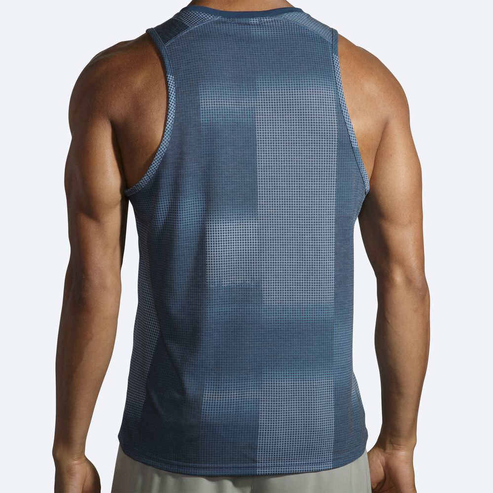 Men's Brooks Distance Graphic Tanks Indigo | USA36529