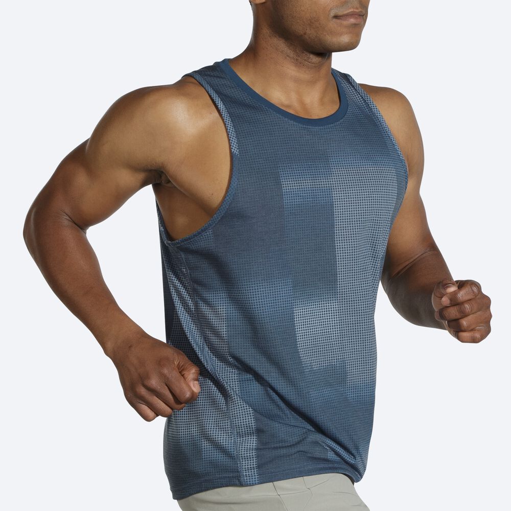 Men's Brooks Distance Graphic Tanks Indigo | USA36529