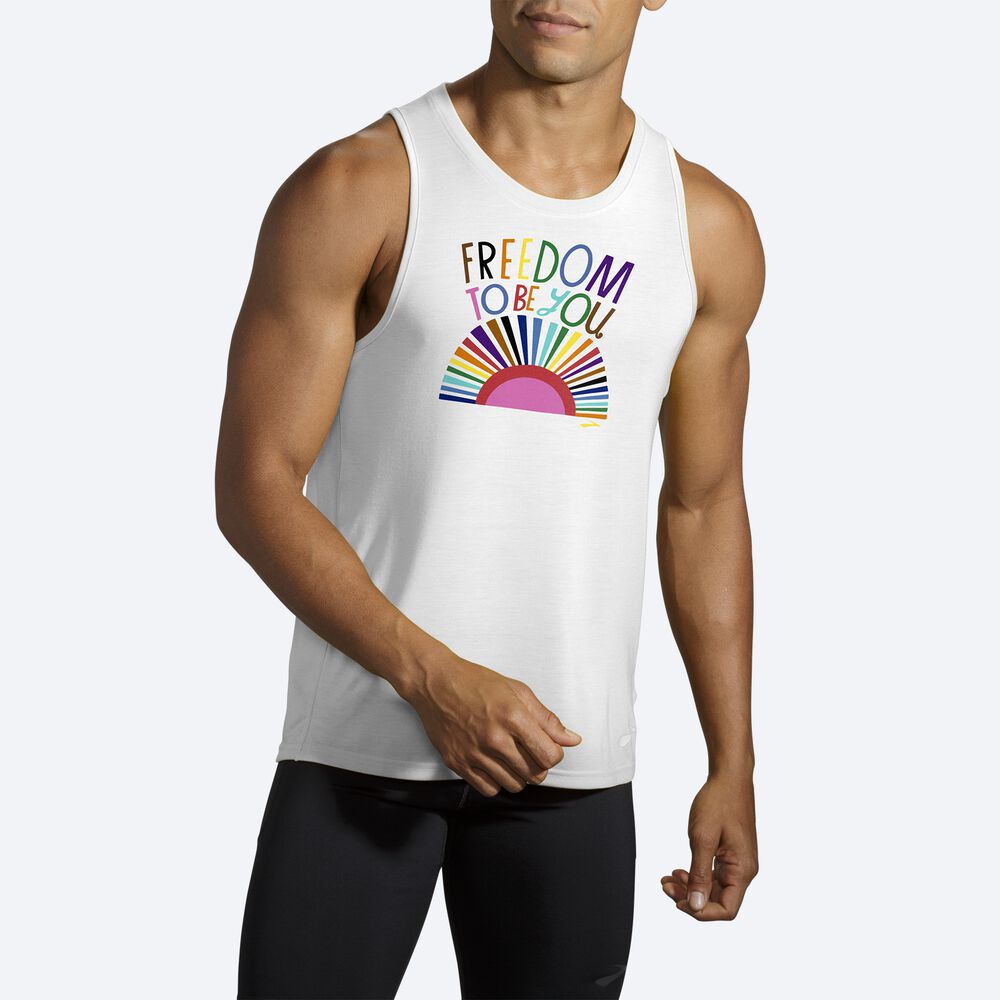 Men's Brooks Distance Graphic Tanks White | USA24936