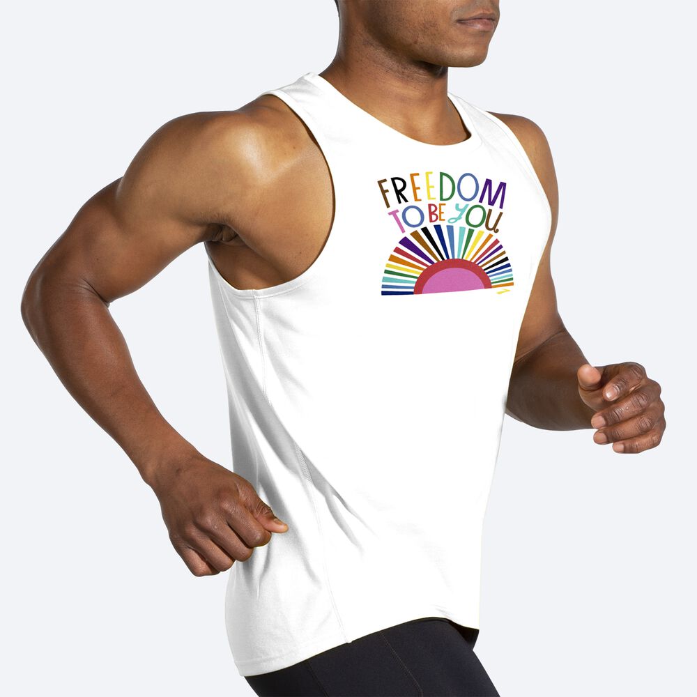 Men's Brooks Distance Graphic Tanks White | USA24936