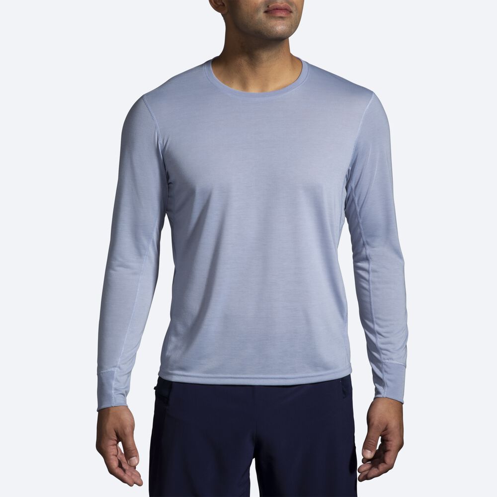 Men's Brooks Distance Long Sleeve T-Shirts Blue | USA08697