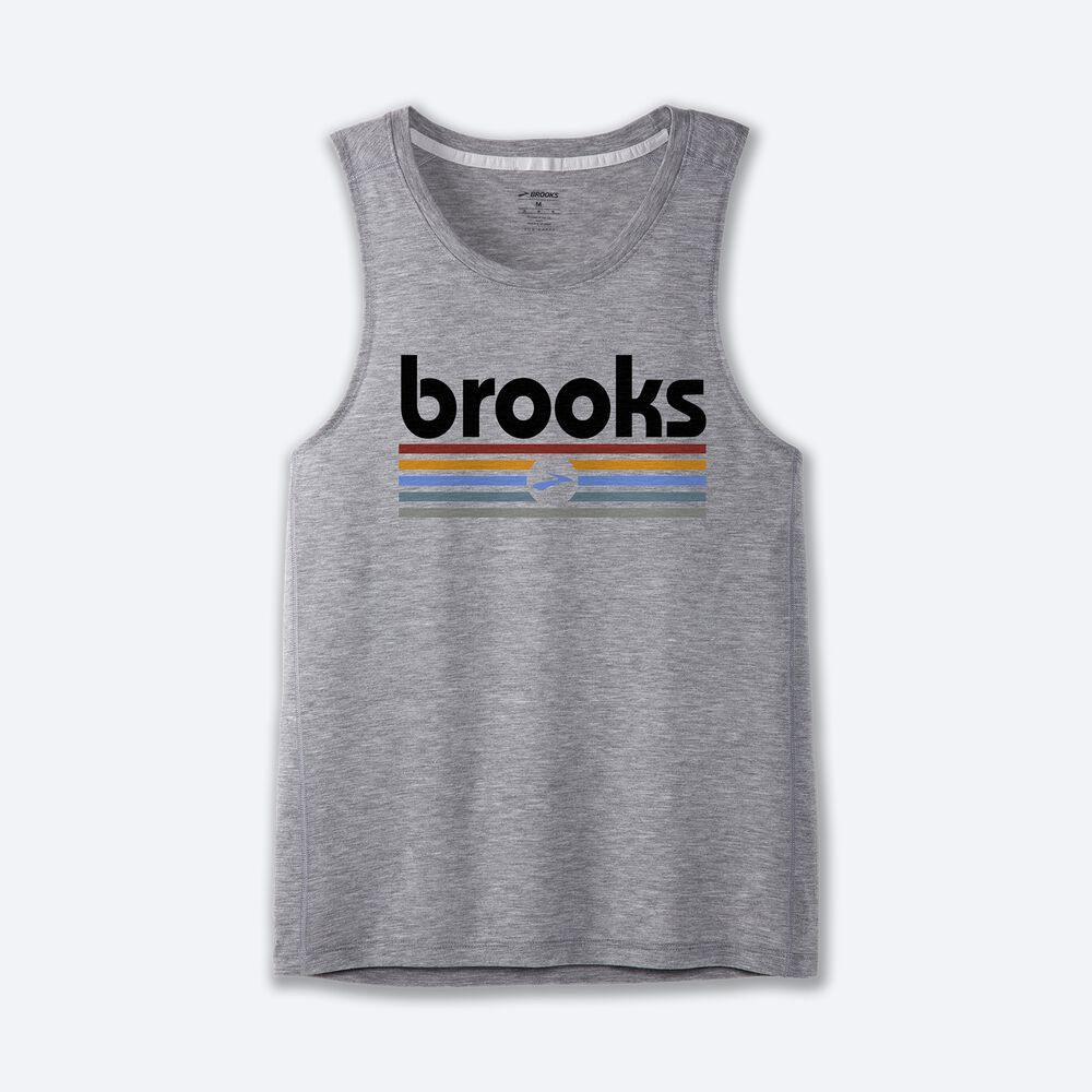 Men\'s Brooks Distance Tank 2.0 Tanks Grey/Stripes | USA05364