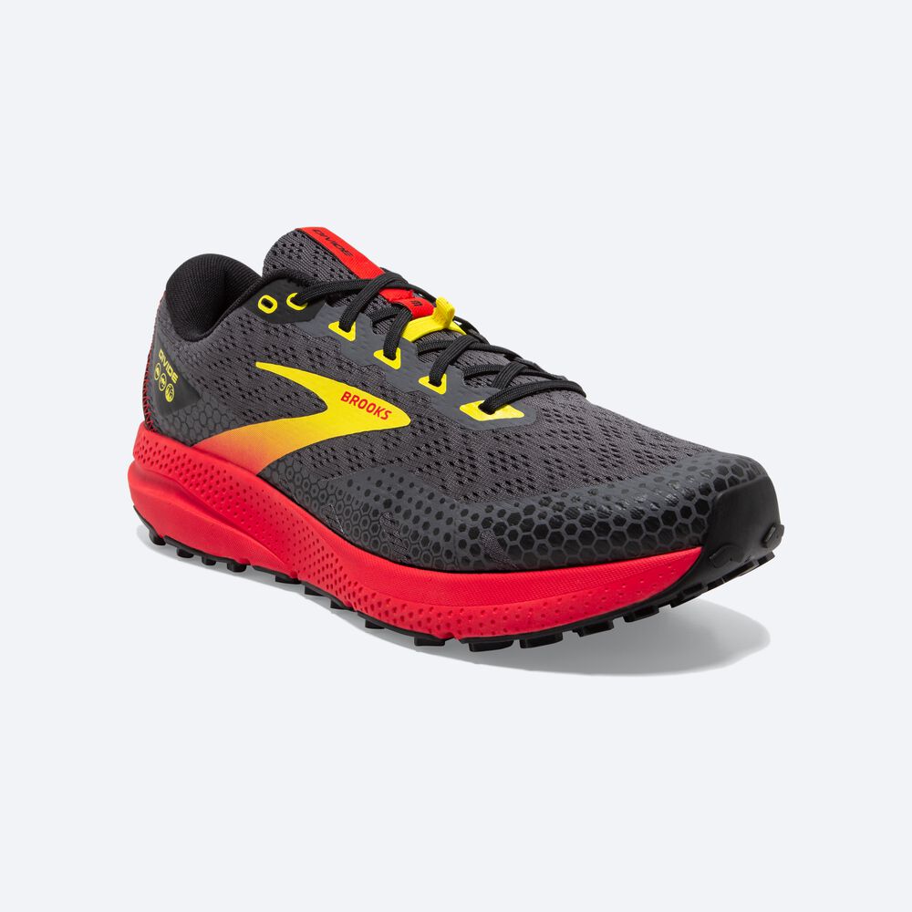 Men's Brooks Divide 3 Trail Running Shoes Black/Red/Yellow | USA94506