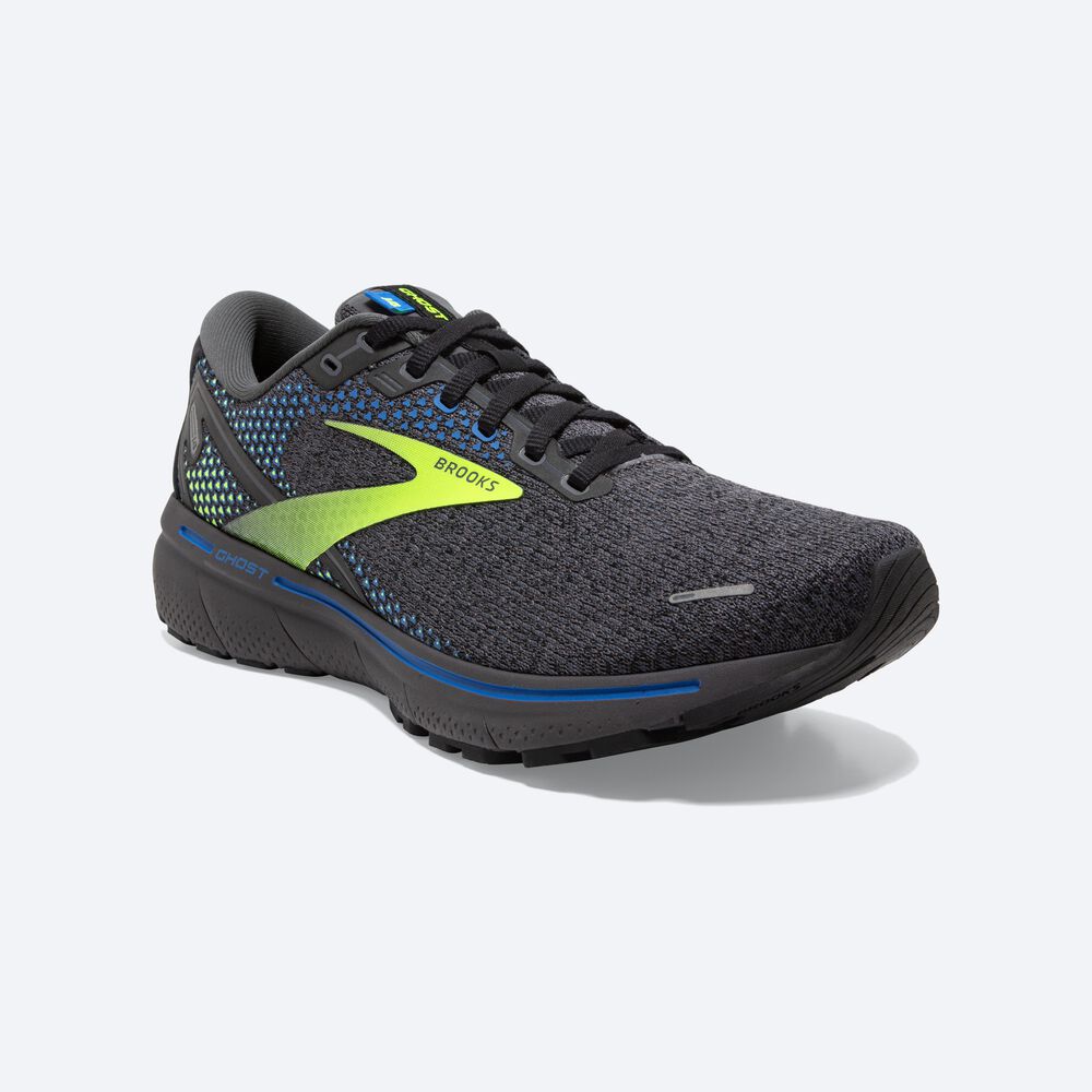 Men's Brooks Ghost 14 Road Running Shoes Black/Blue | USA20148