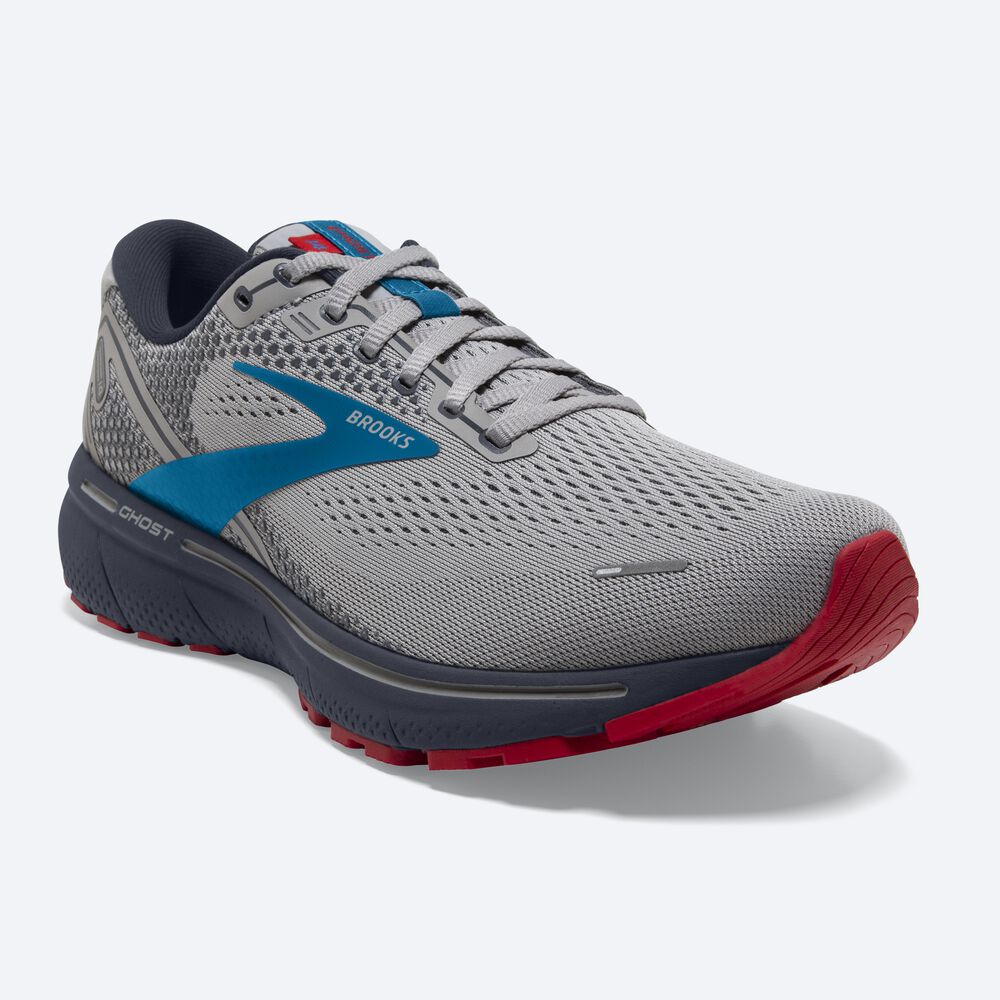 Men's Brooks Ghost 14 Road Running Shoes Grey/Blue/Red | USA94281