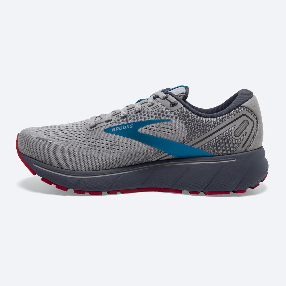 Men's Brooks Ghost 14 Road Running Shoes Grey/Blue/Red | USA94281