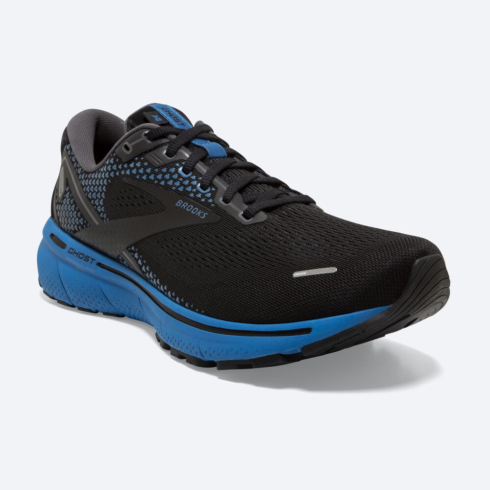 Men's Brooks Ghost 14 Running Shoes Black/Blue | USA05142