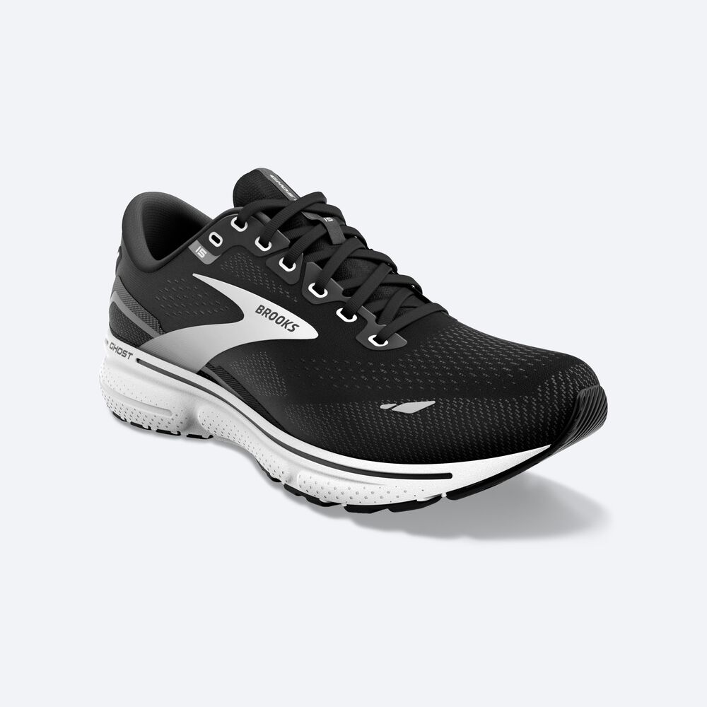 Men's Brooks Ghost 15 Road Running Shoes Black/White | USA15843