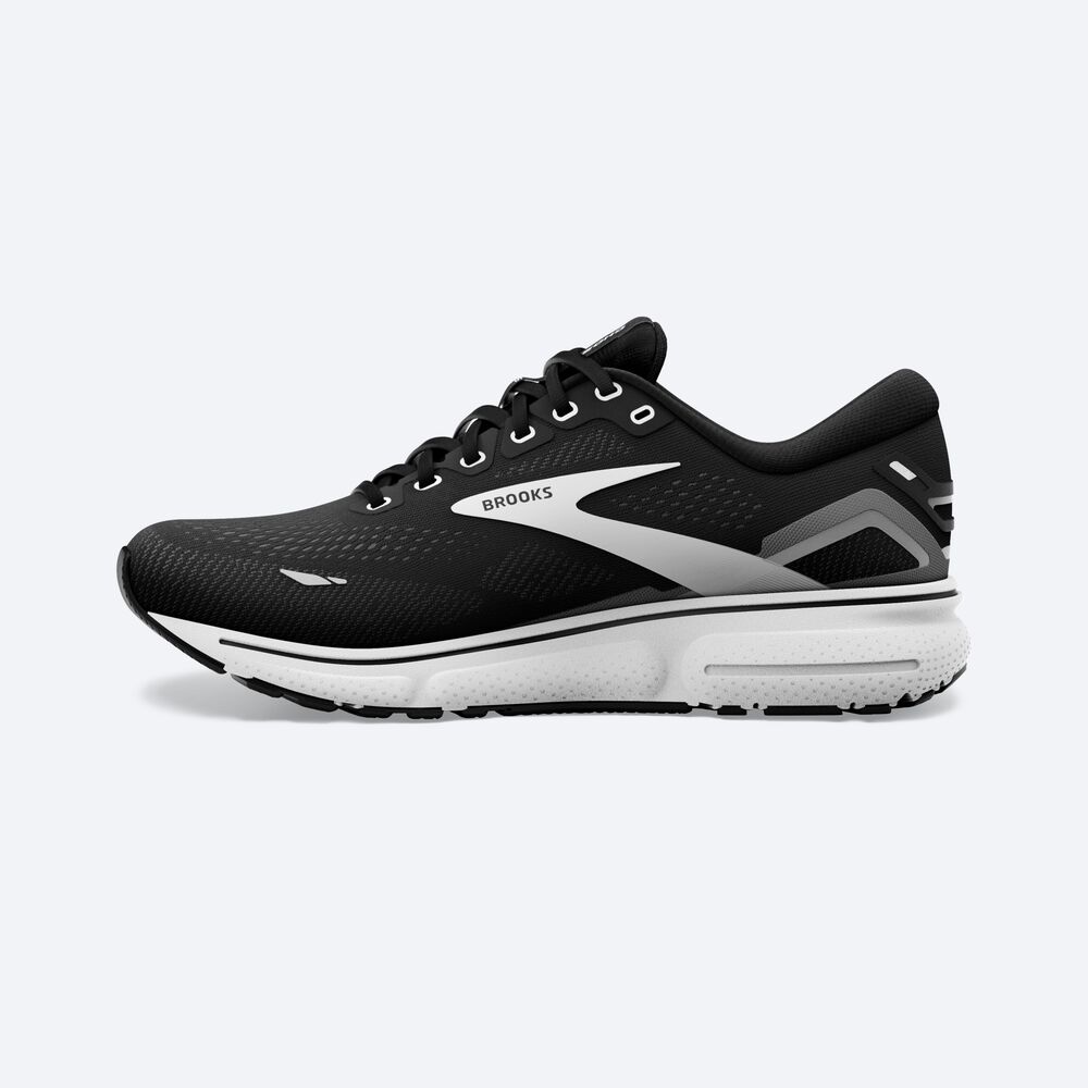 Men's Brooks Ghost 15 Road Running Shoes Black/White | USA15843