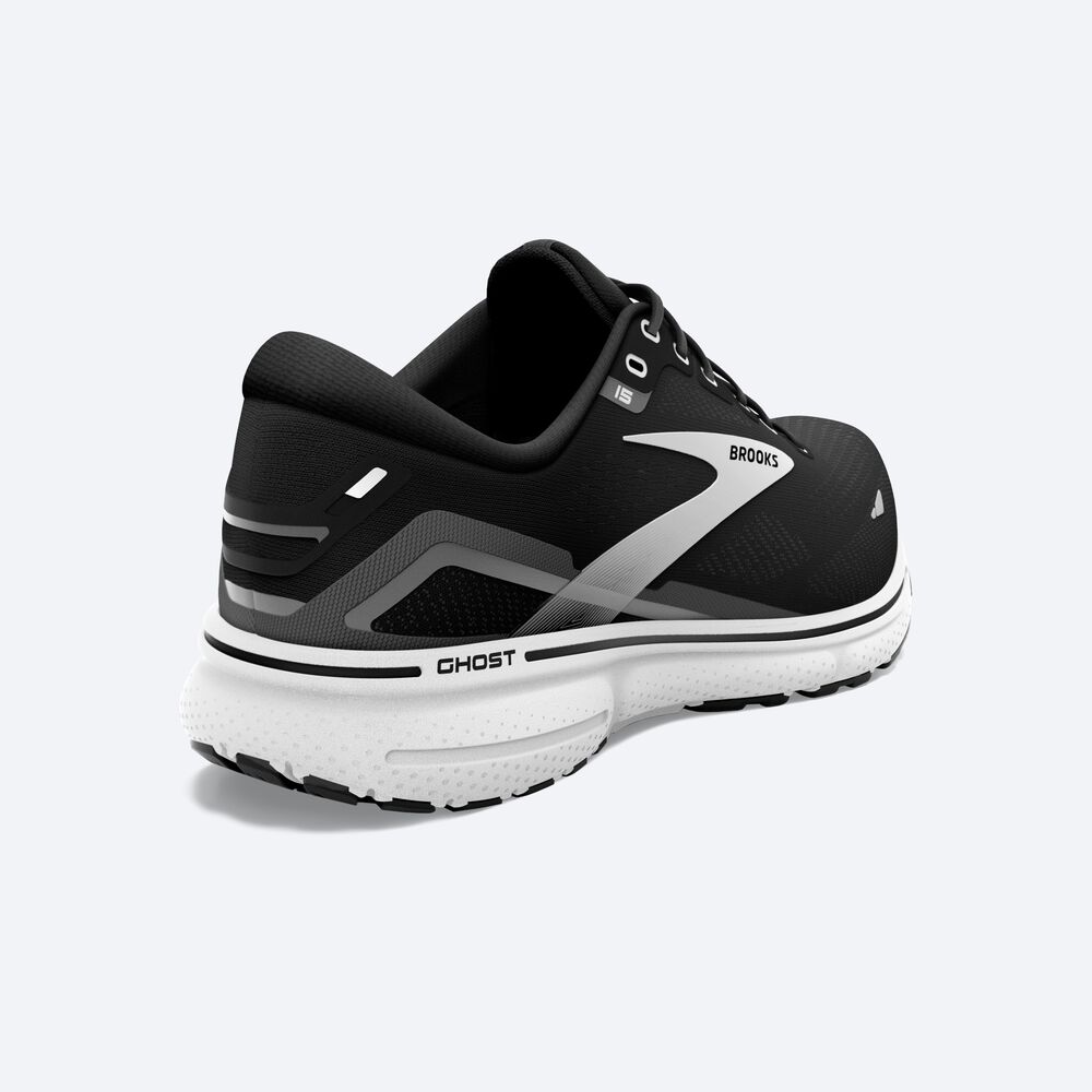 Men's Brooks Ghost 15 Road Running Shoes Black/White | USA15843