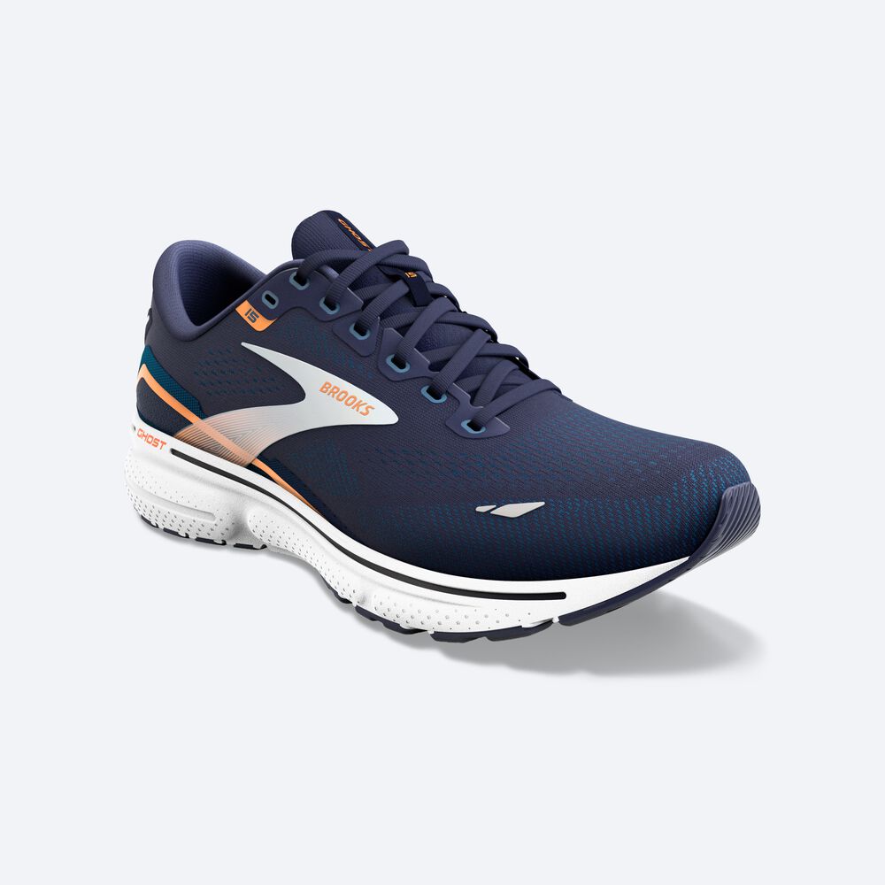 Men's Brooks Ghost 15 Road Running Shoes Navy/Blue/Orange | USA61095